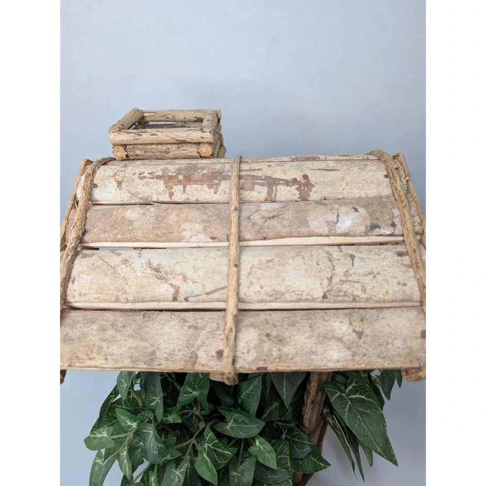 Rustic Wooden Wishing Well Planter Faux Ivy Log Cabin Style 13